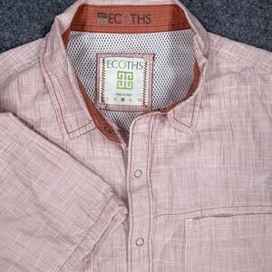 Ecoths Mens Short Sleeve Snap Front Shirt Salmon Pink Crosshatch Size Large